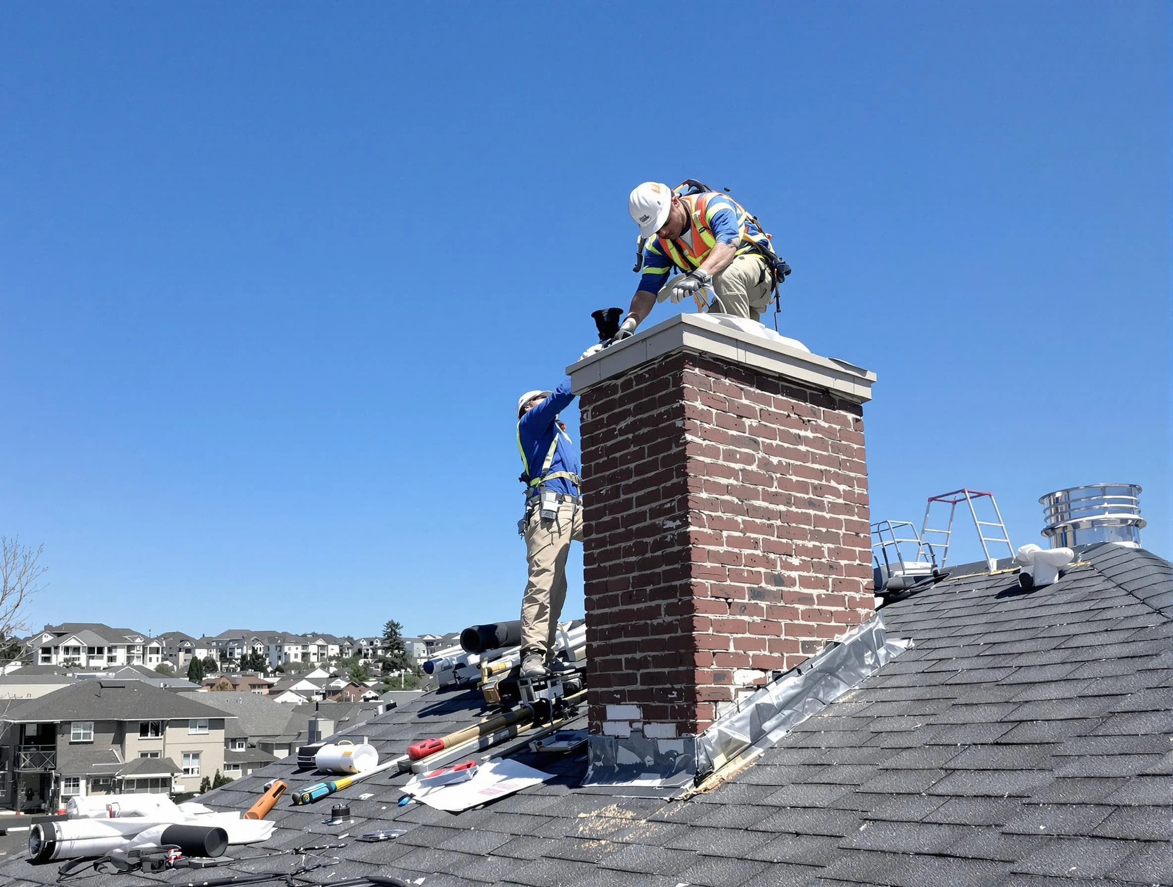 Easton Chimney Sweep repairing a chimney crown in Easton, MA