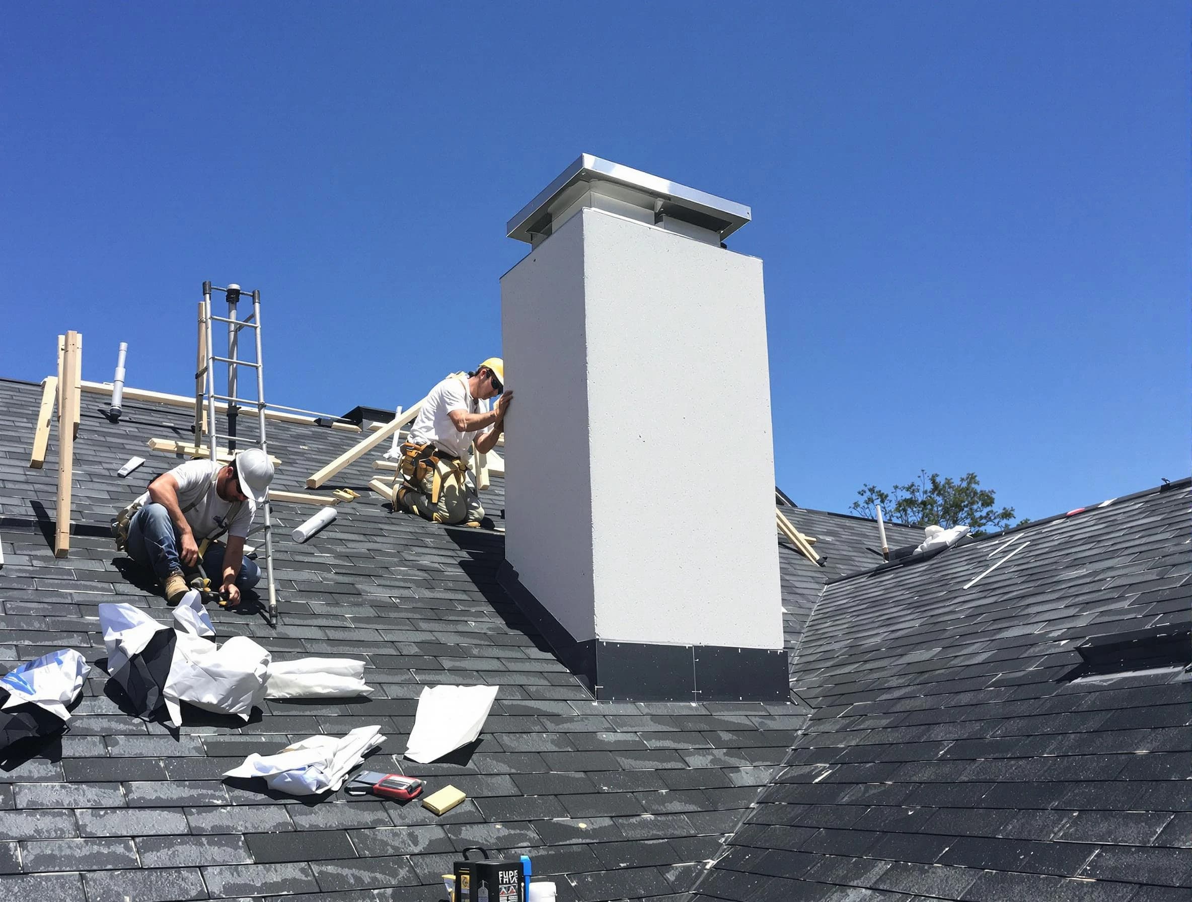 Easton Chimney Sweep crew installing a new chimney in Easton, MA