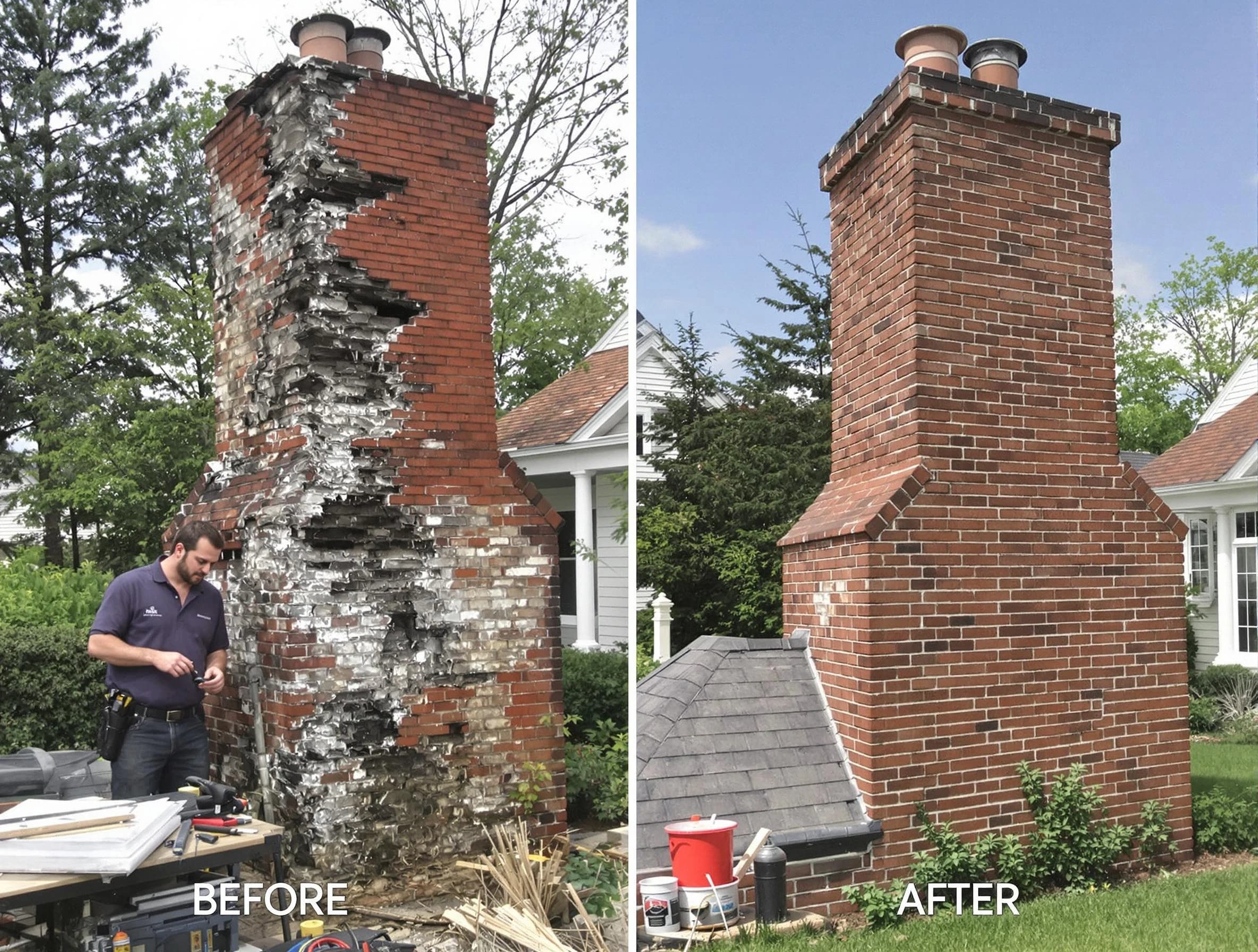 Easton Chimney Sweep performing a full chimney restoration in Easton, MA