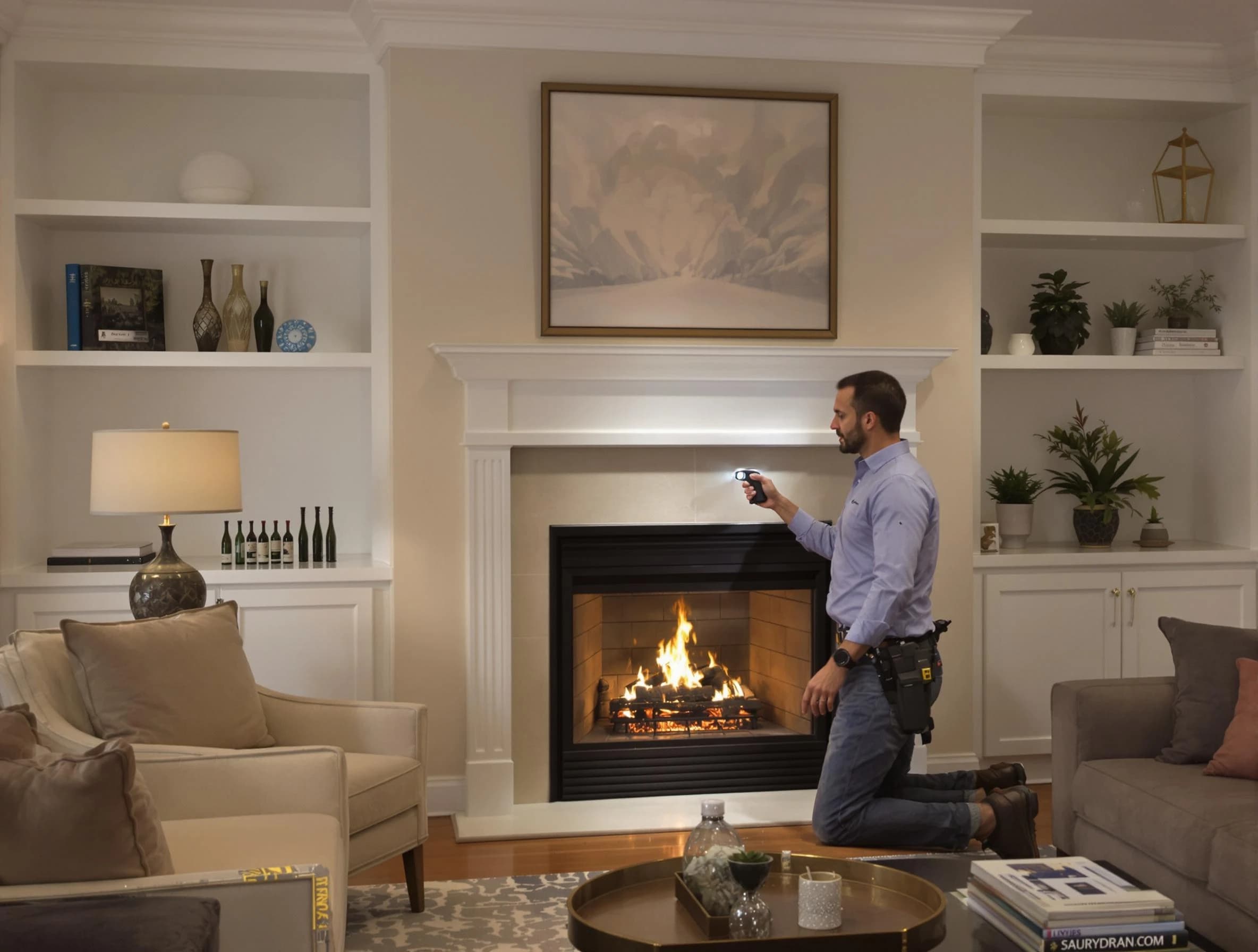 Easton Chimney Sweep conducting a fireplace safety inspection in Easton, MA