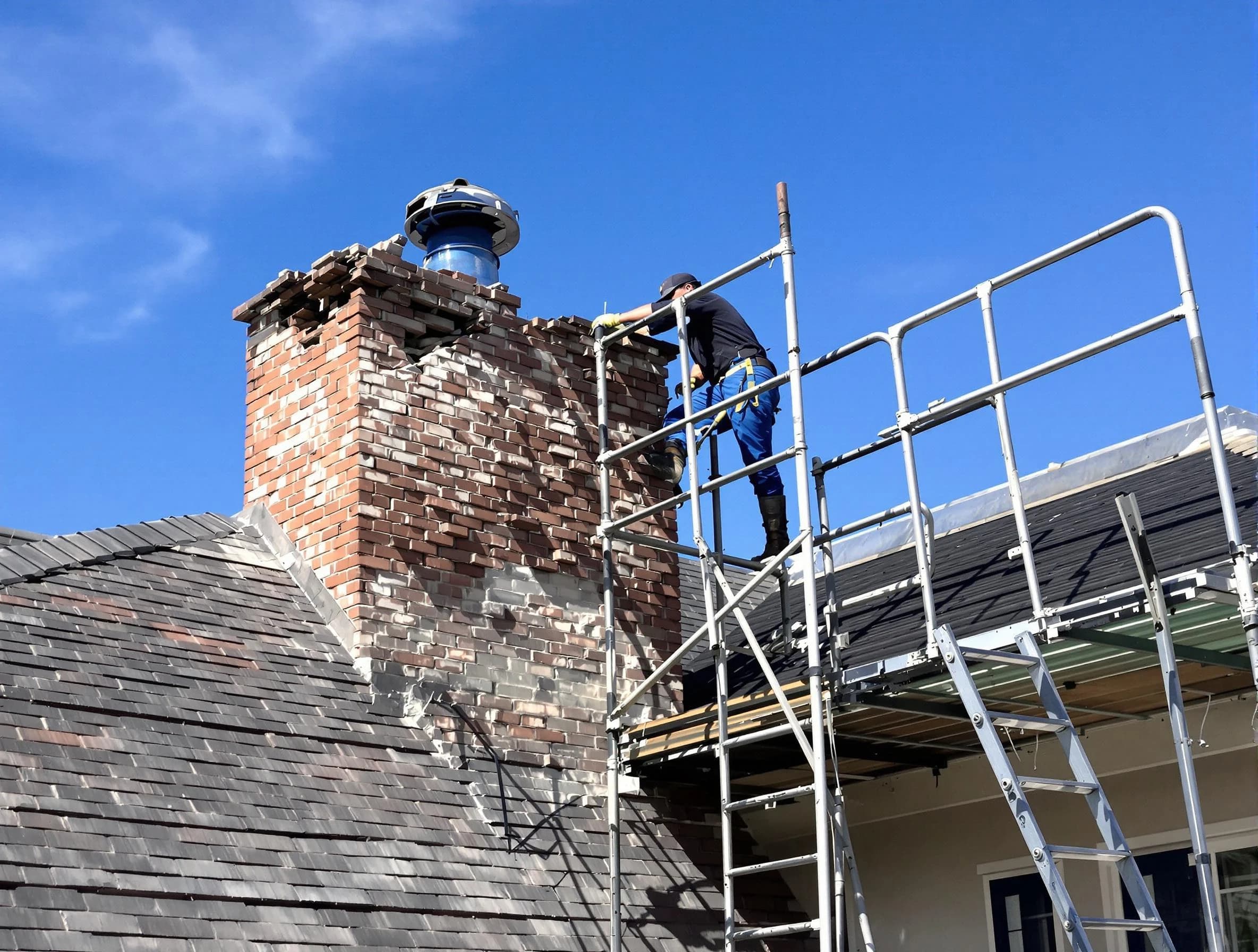 Rebuilding a chimney structure by Easton Chimney Sweep in Easton, MA