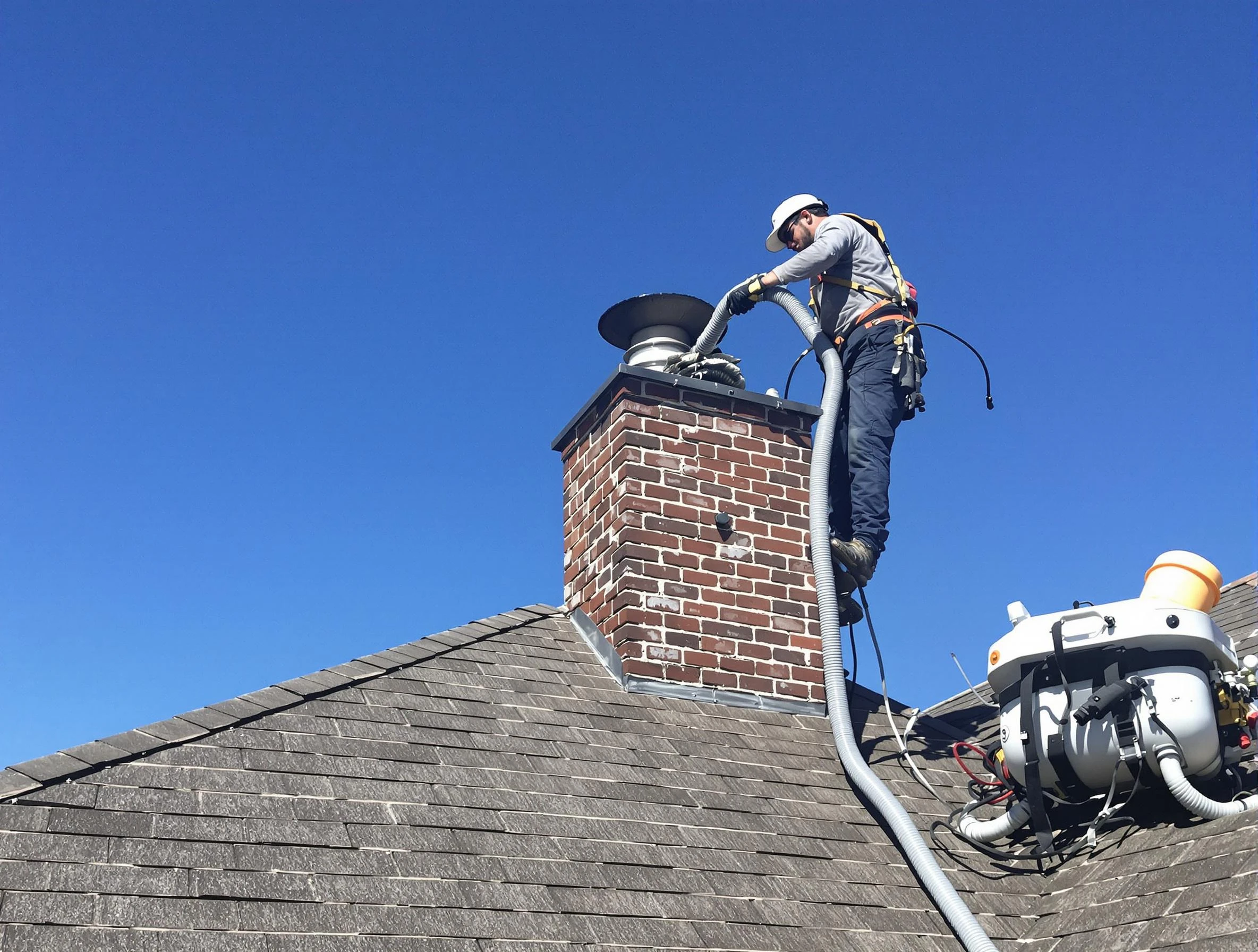 Dedicated Easton Chimney Sweep team member cleaning a chimney in Easton, MA