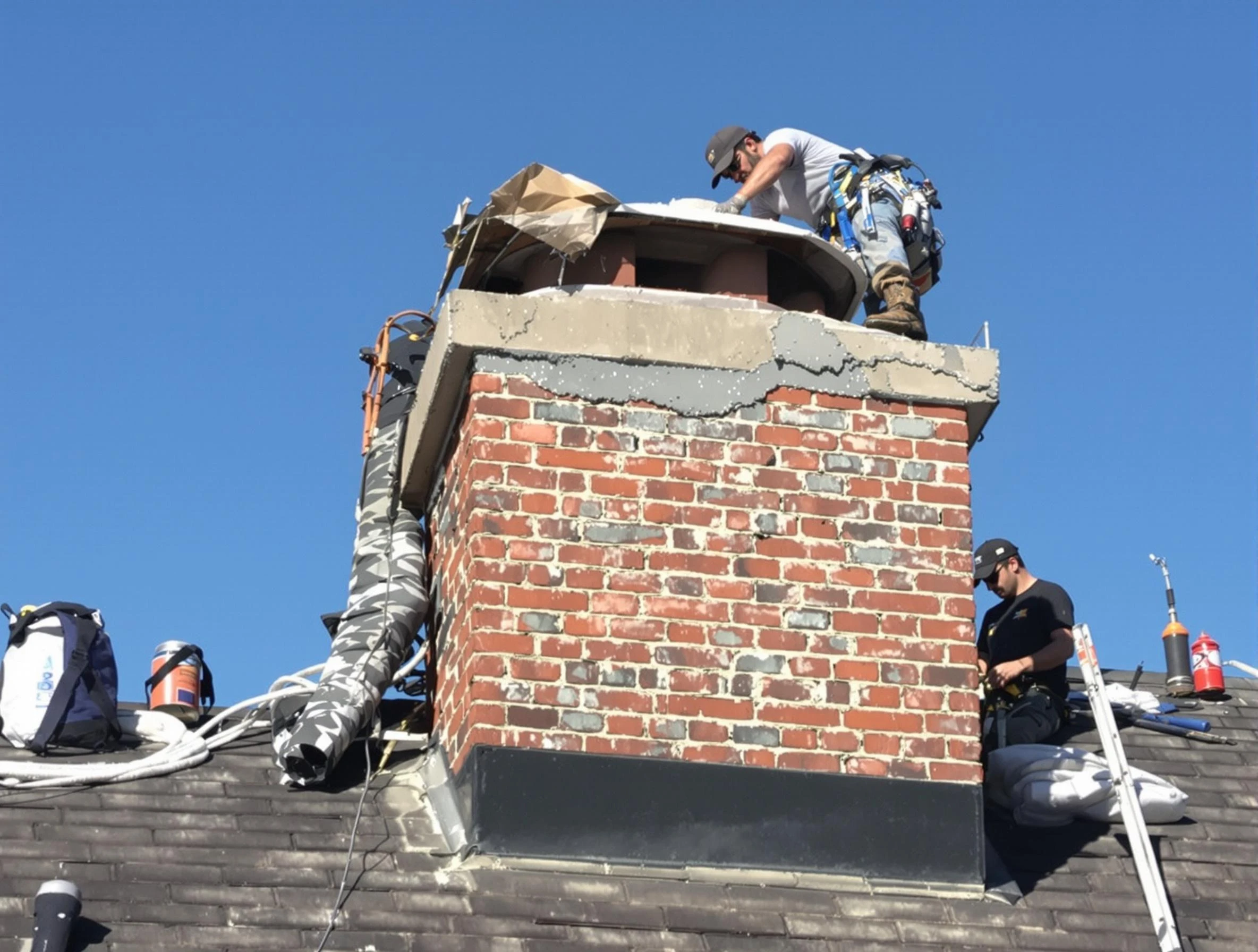 Easton Chimney Sweep installing a custom chimney crown in Easton, MA