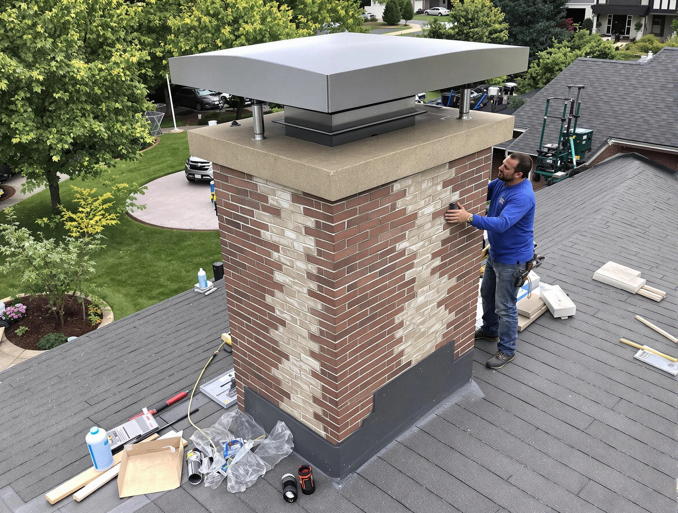 Easton Chimney Sweep team working on a custom chimney remodel in Easton, MA